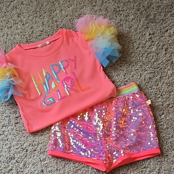 Billieblush Other - Colorful 'Happy Girl' T-Shirt and Sequin Shorts Set